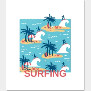 Enjoy Blue Surfing Cartoon Illustration Posters and Art